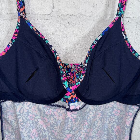 Island Escape Women's Gemini Printed Push-up Tankini Top, Navy multi, 14 - Picture 11 of 11